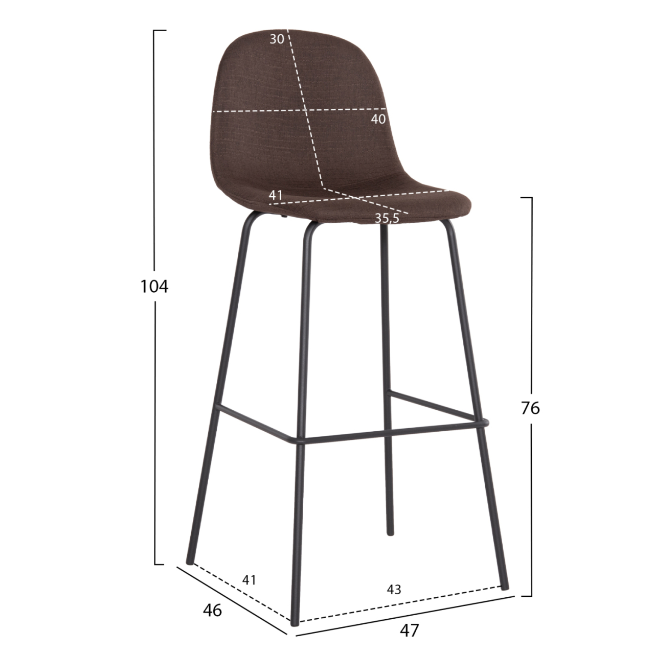 BAR STOOL VINCENT HM8579.23 BROWN FABRIC-METAL BLACK FRAME 47x46x104Hcm. [2]