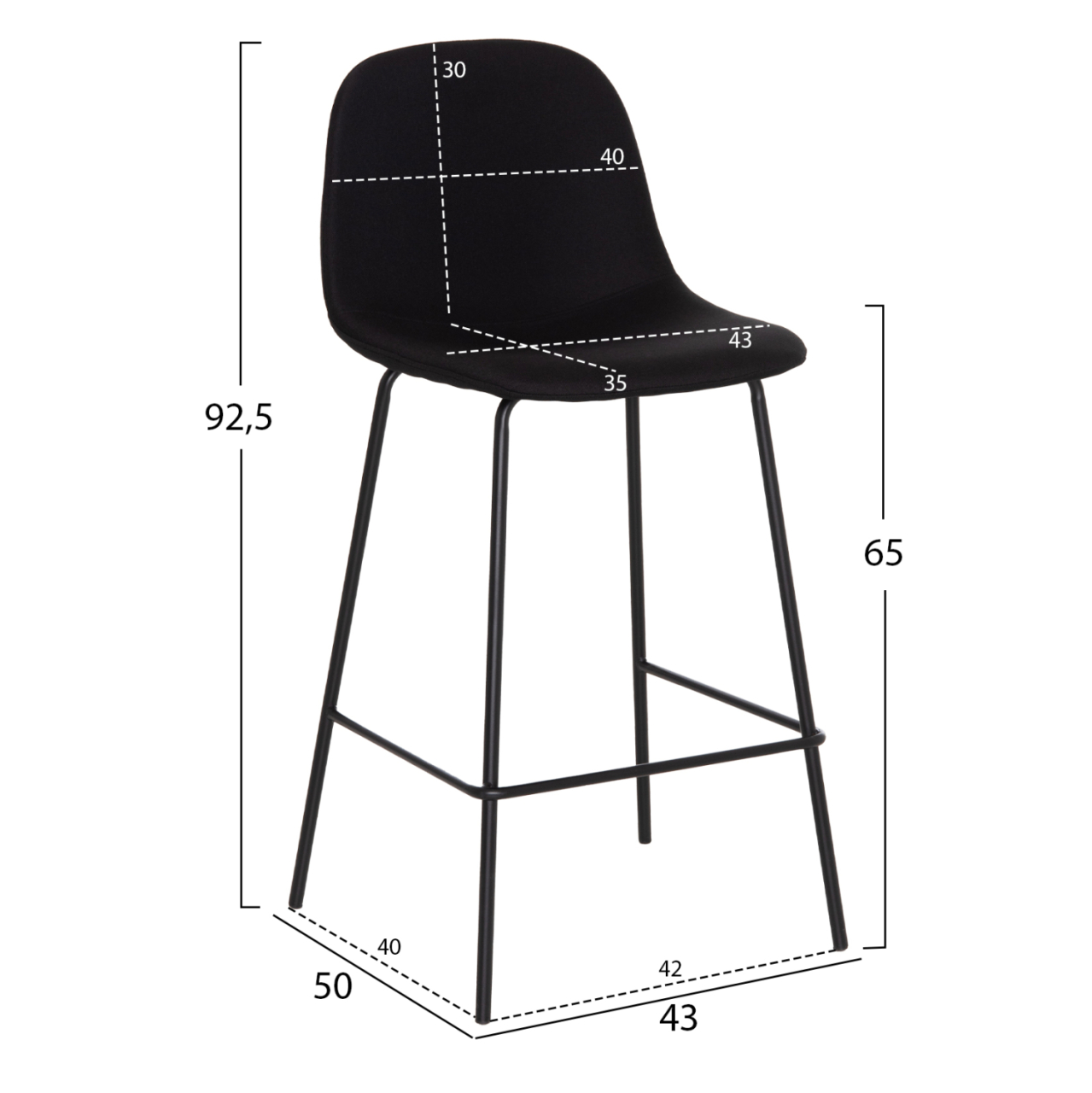 BAR STOOL VINCENT HM9298.24 MEDIUM HEIGHT-BLACK FABRIC-METAL LEGS 43x50x92.5Hcm. [2]
