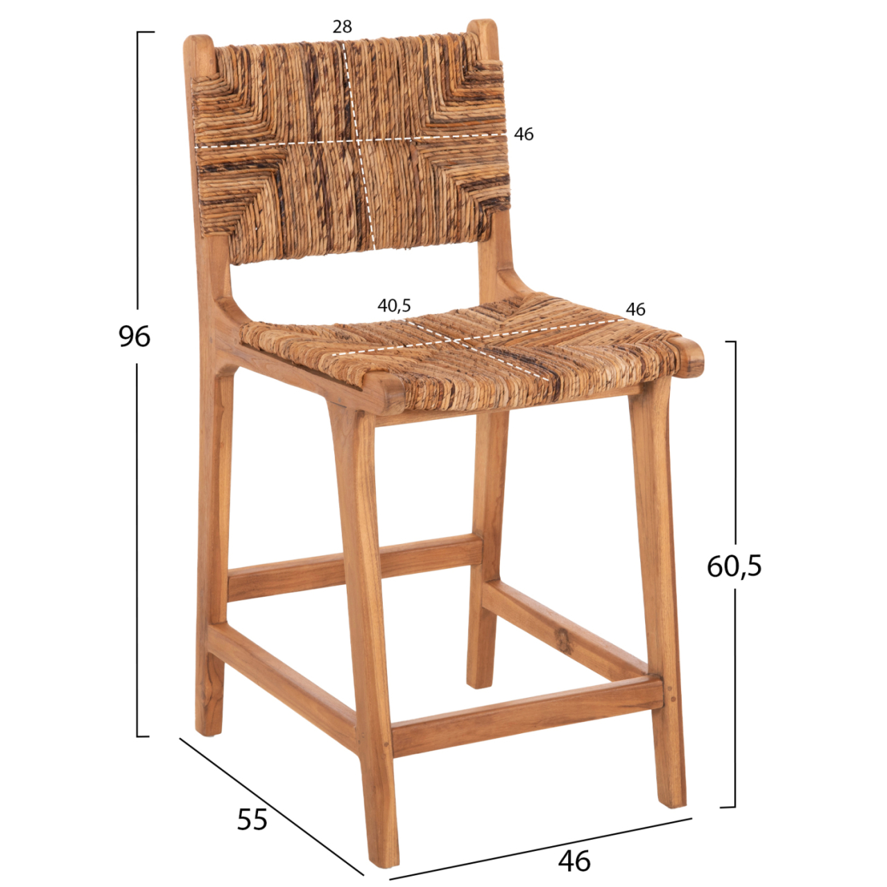 BAR STOOL WALTER HM9842 TEAK WOOD IN NATURAL-RUSH MATT 46x55x96Hcm. [2]