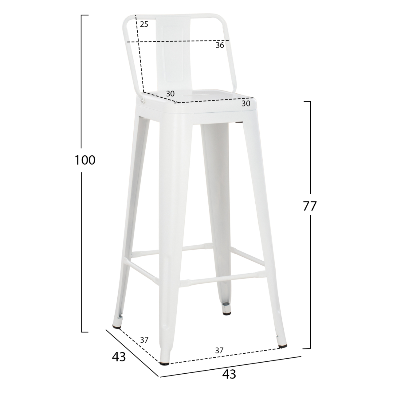 BAR STOOL WITH BACKREST MELITA-PRO HM8643.41 METAL IN MATTE WHITE 42x42x100Hcm. [2]