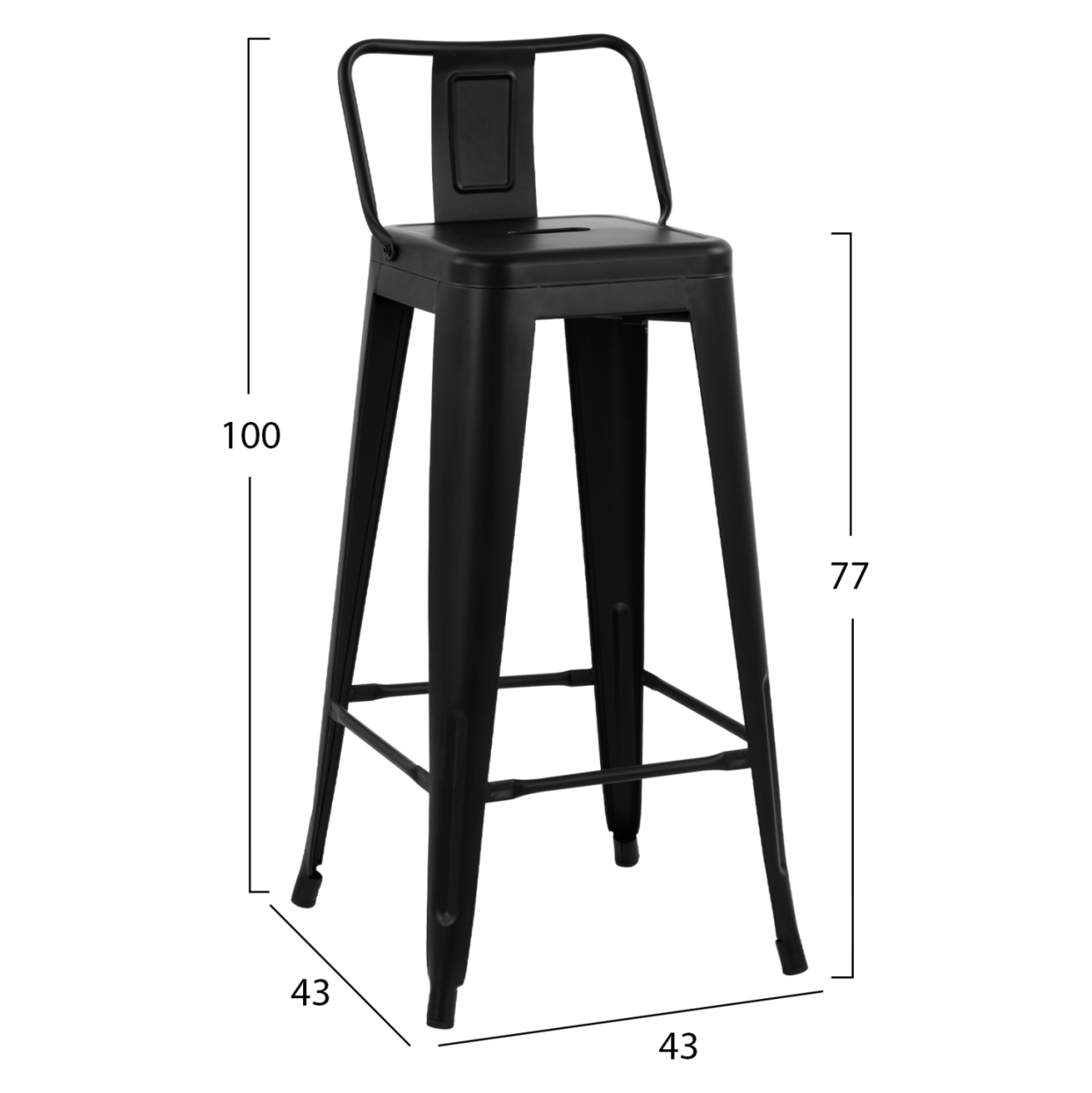 BAR STOOL WITH BACKREST MELITA-PRO HM8643.42 METAL IN MATTE BLACK 42x42x100Hcm. [2]