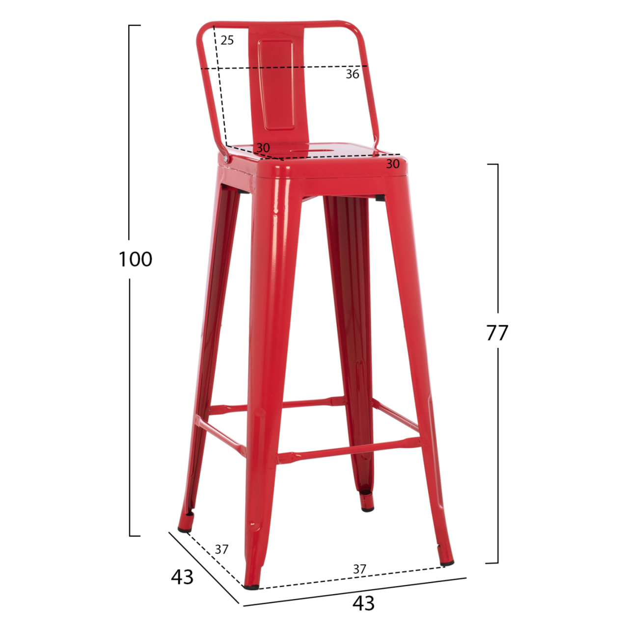 BAR STOOL WITH BACKREST MELITA-PRO HM8643.44 METAL IN RED 42x42x100Hcm. [2]