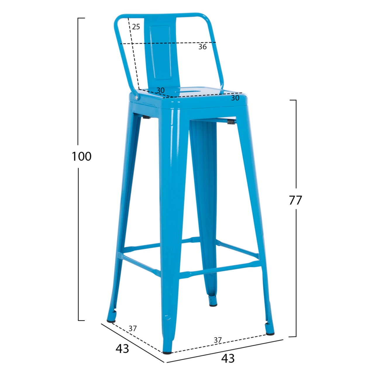 BAR STOOL WITH BACKREST MELITA-PRO HM8643.48 METAL IN BLUE 42x42x100Hcm. [2]