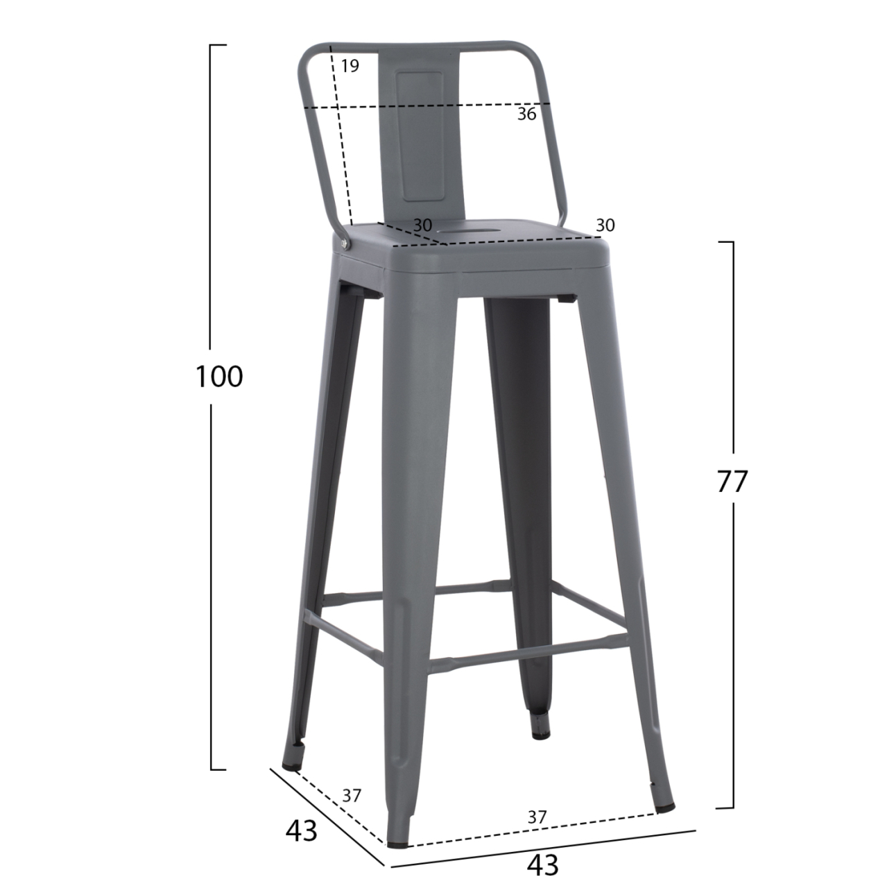 BAR STOOL WITH BACKREST MELITA-PRO HM8643.50 METAL IN GREY 42x42x100Hcm. [2]