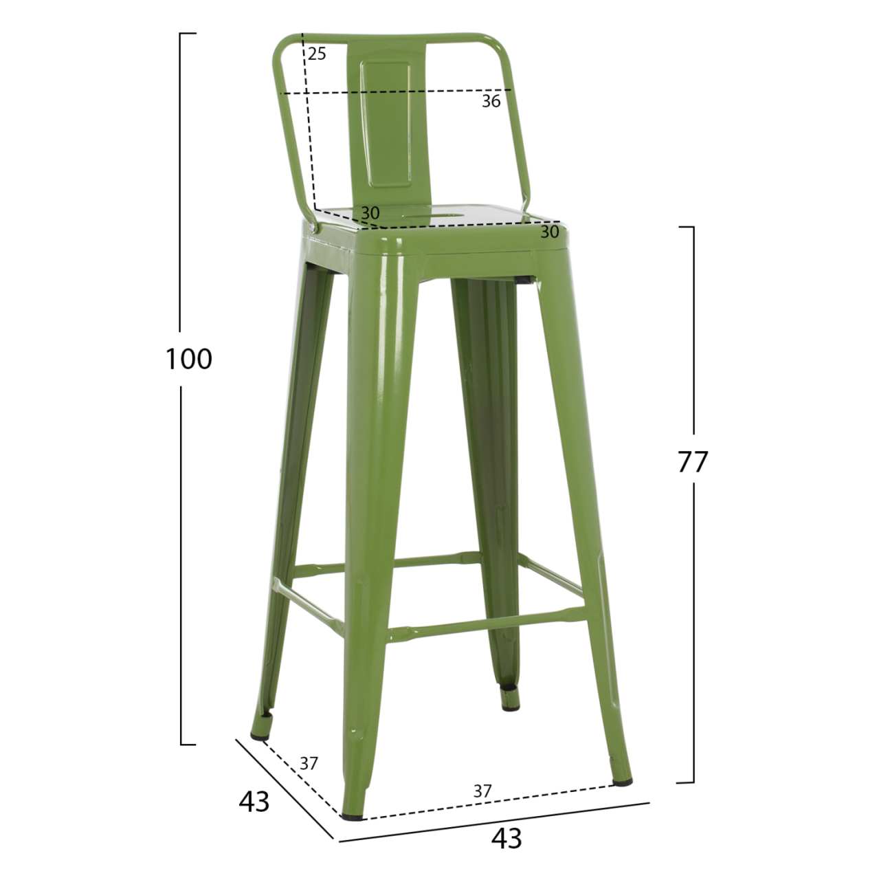 BAR STOOL WITH BACKREST MELITA-PRO HM98643.53 METAL IN LIGHT OLIVE GREEN 42x42x100Hcm. [2]