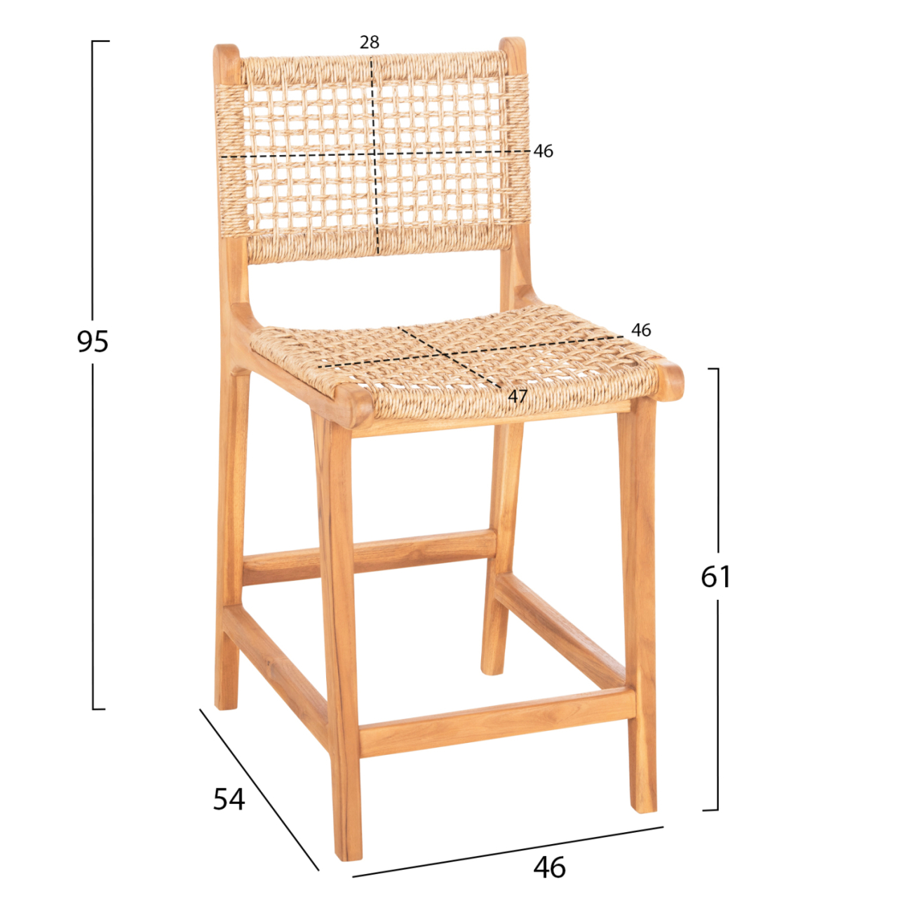 BAR STOOL WITH BACKREST NESHA HM9381.11 TEAK WOOD and VIRO ROPE 46x48.5x96Η cm. [2]