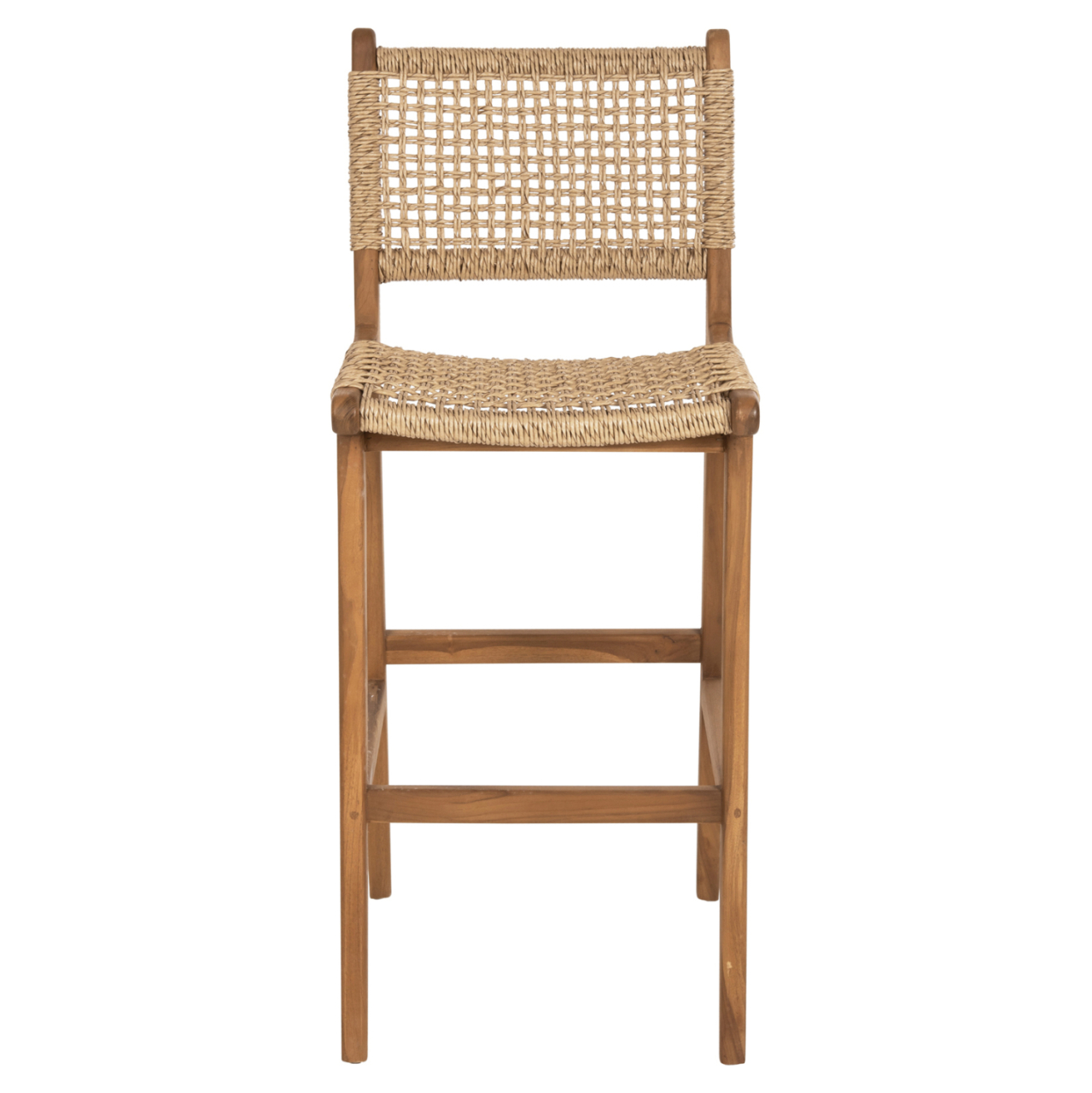 BAR STOOL WITH BACKREST NESHA HM9788 TEAK WOOD IN NATURAL-BEIGE ROPE 45x57x110Hcm. [3]