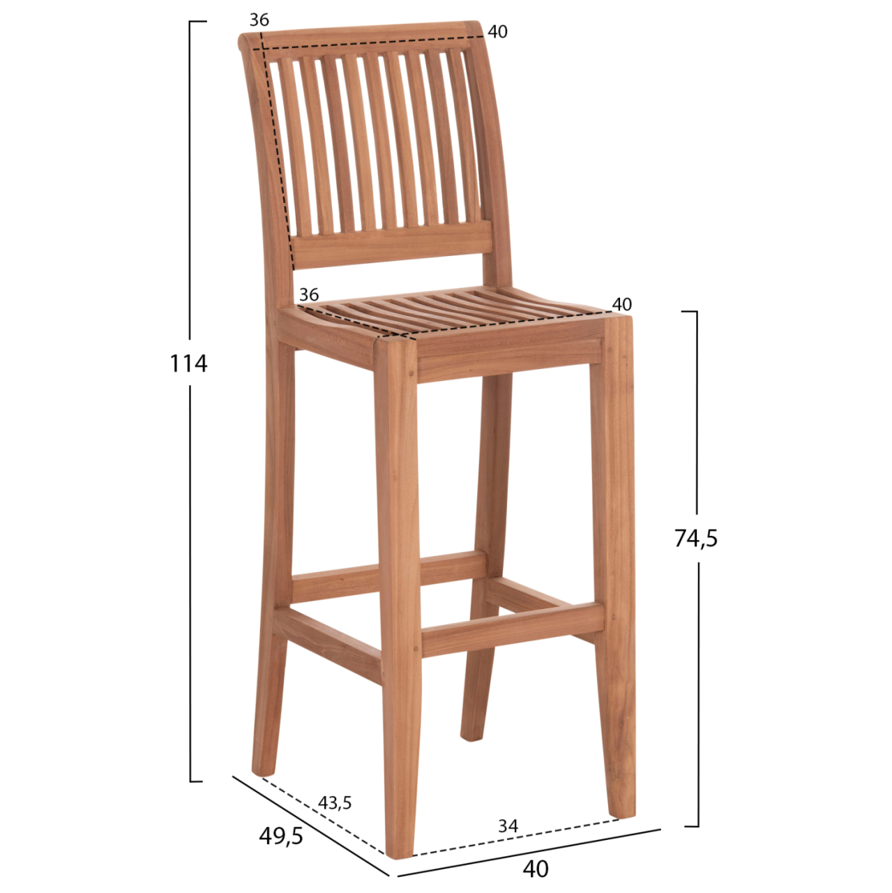 BAR STOOL WITH BACKREST PAIPER HM18110 TEAK WOOD IN NATURAL COLOR 40x49.5x114Hcm. [2]