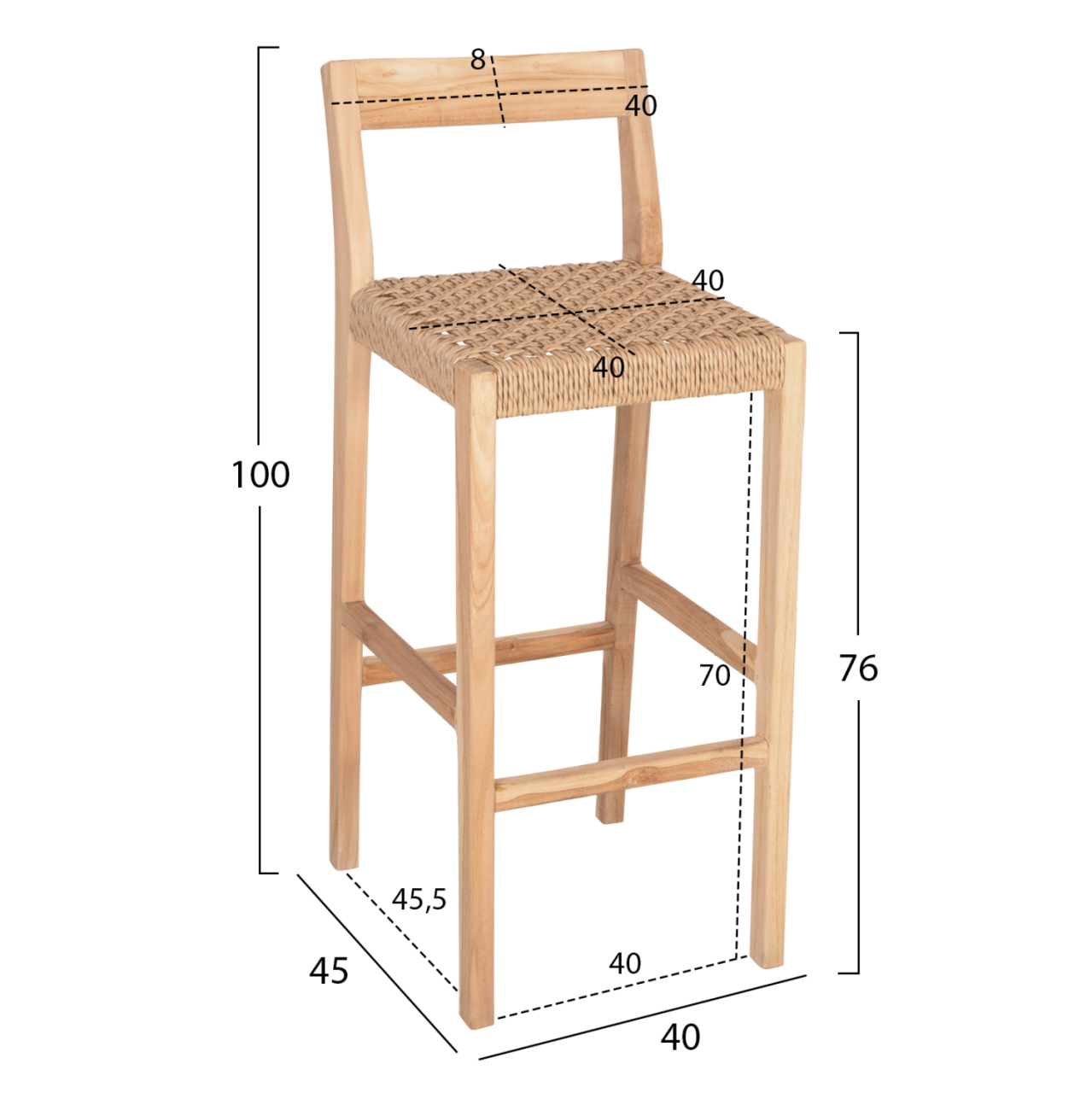 BAR STOOL WITH BACKREST PLERED HM6129 TEAK WOOD and VIRO ROPE 40x45x100Hcm. [2]