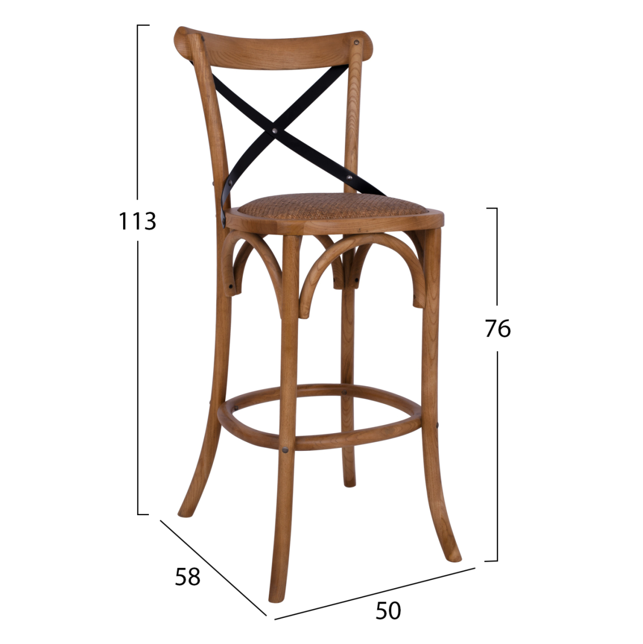 Bar Stool Wooden Forenza HM8304 Metallic with crossed back 50x58x113 cm [2]