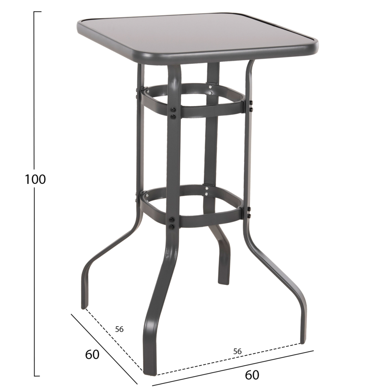 BAR TABLE SQUARE FIGGY HM6066.01 METALLIC GREY-TEMPERED GLASS 60x60x100Hcm. [2]