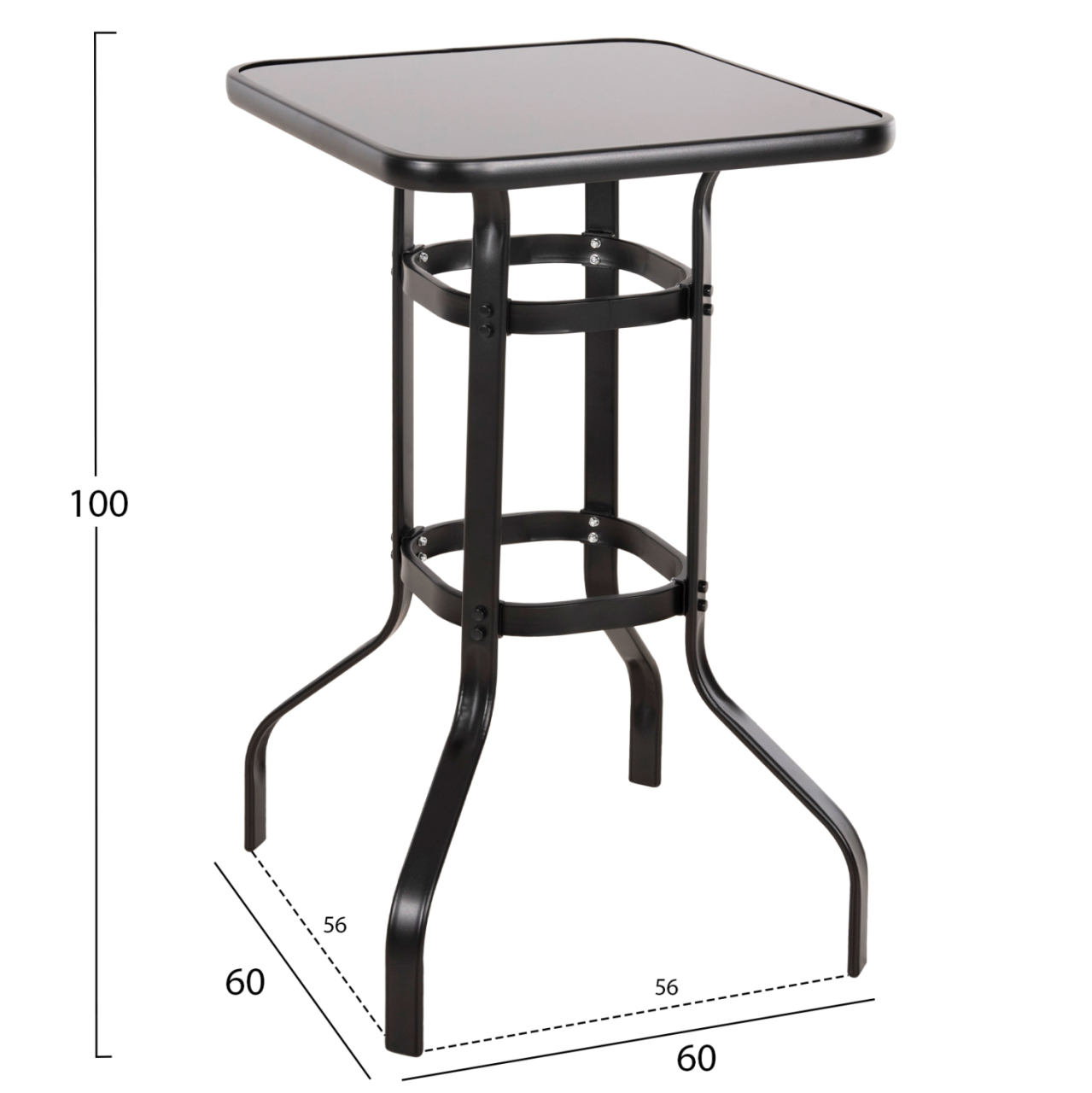 BAR TABLE SQUARE FIGGY HM6066.03 METALLIC BLACK-TEMPERED GLASS 60x60x100Hcm. [2]