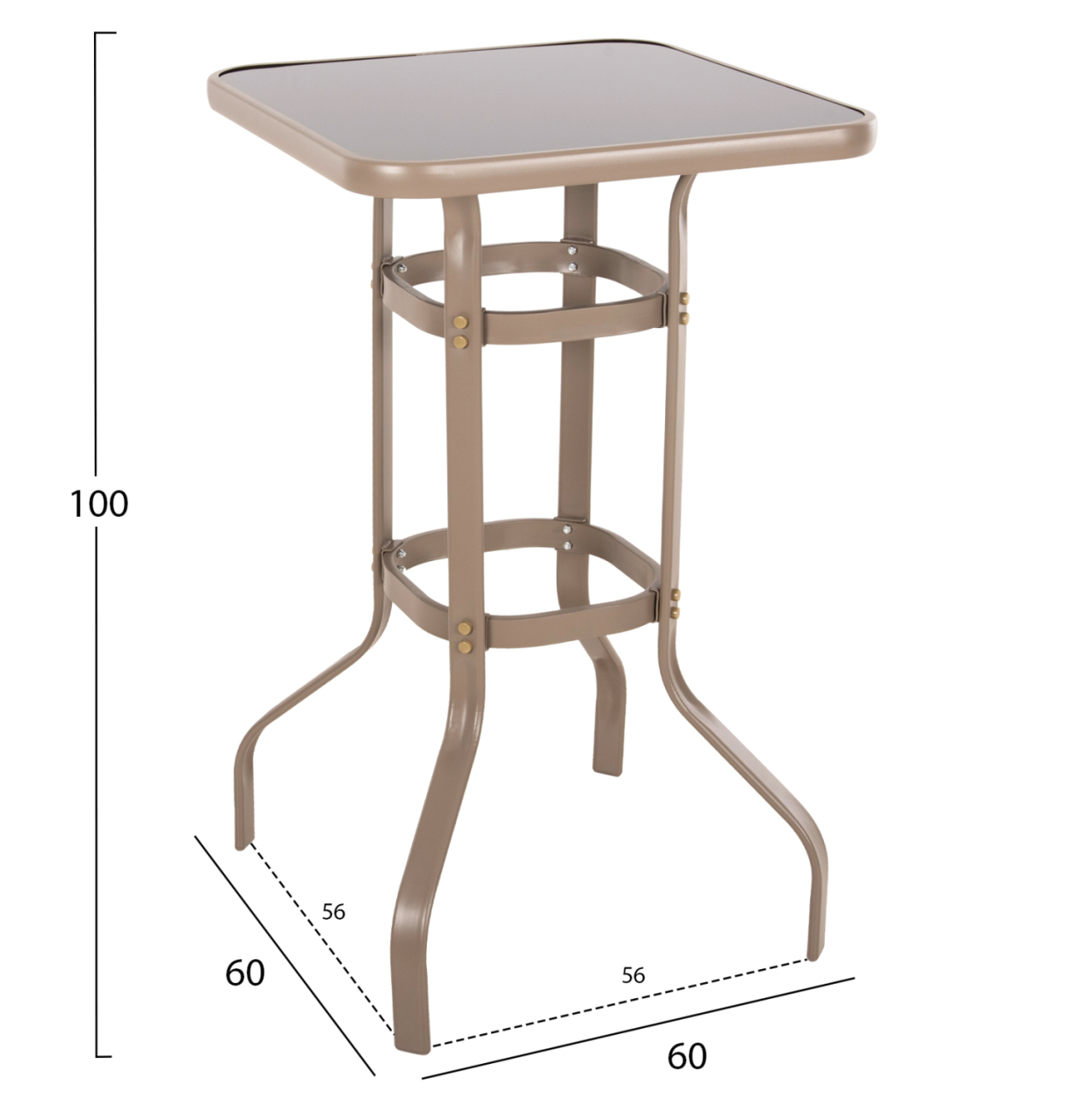 BAR TABLE SQUARE FIGGY HM6066.04 METALLIC CHAMPAGNE-COLORED-TEMPERED GLASS 60x60x100Hcm. [2]