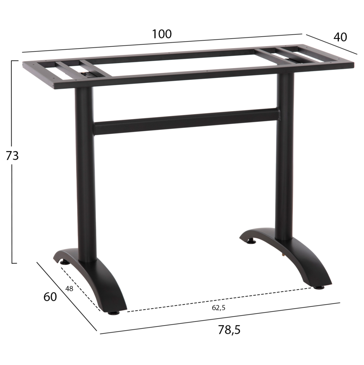 BASE FOR TABLE HM461.11 ALUMINUM DOUBLE IN MATTE BLACK WITH HEIGHT ADJUSTERS 100Χ60Χ73Hcm. [2]