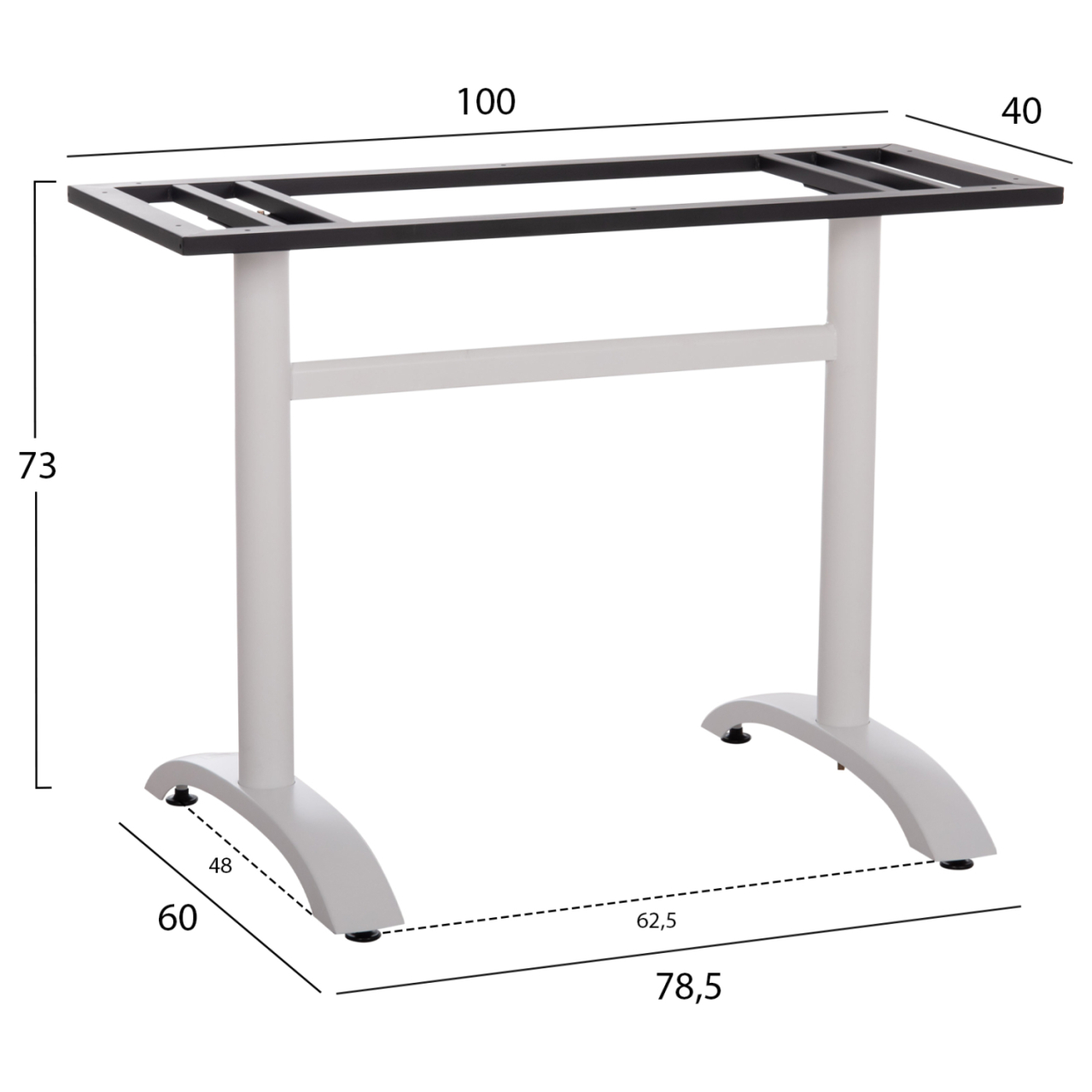 BASE FOR TABLE HM461.12 ALUMINUM DOUBLE IN WHITE WITH HEIGHT ADJUSTERS 100x60x73Hcm [2]