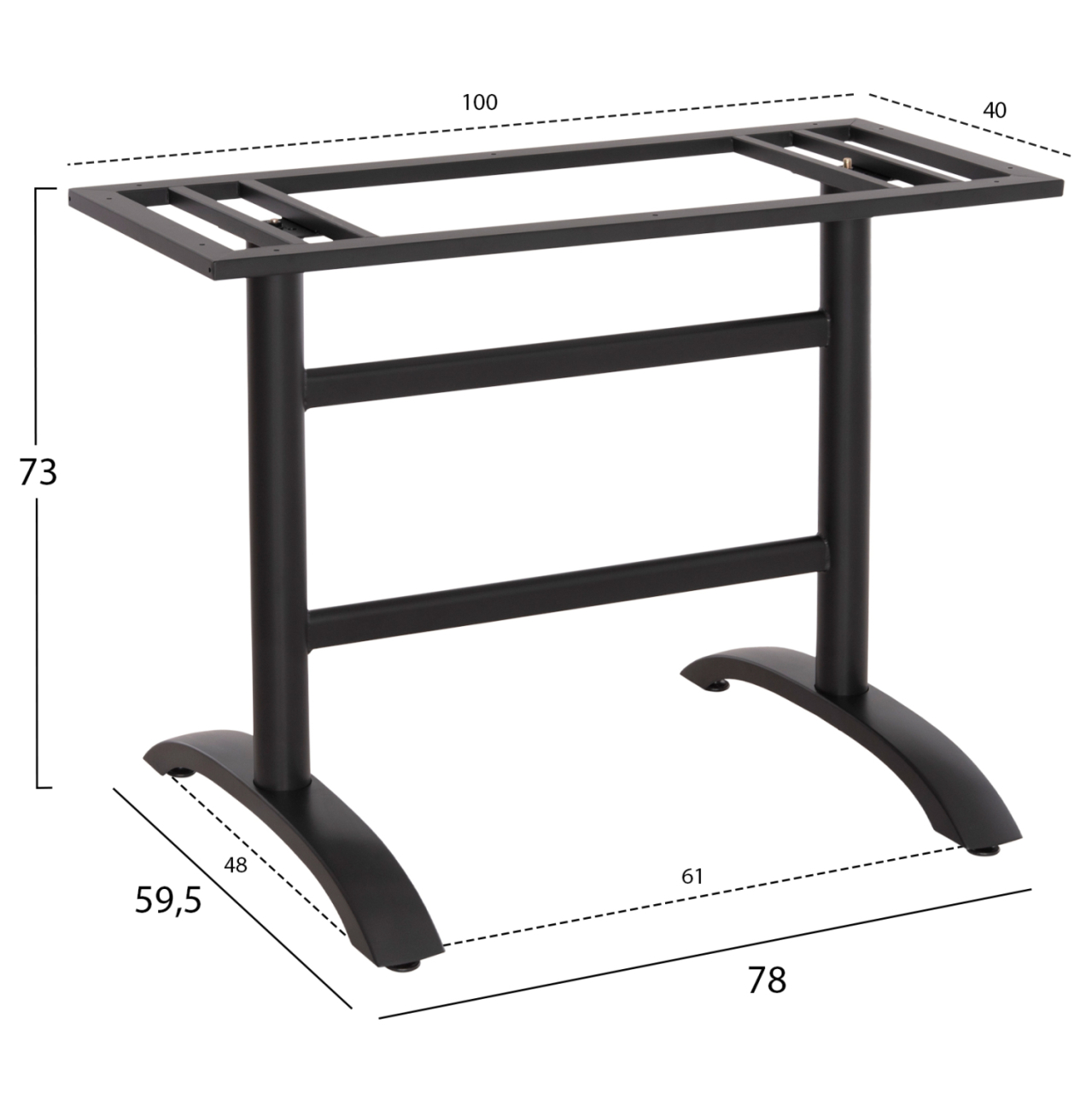 BASE FOR TABLE HM468.11 ALUMINUM DOUBLE IN MATTE BLACK WITH HEIGHT ADJUSTERS 100Χ40Χ73Hcm. [2]