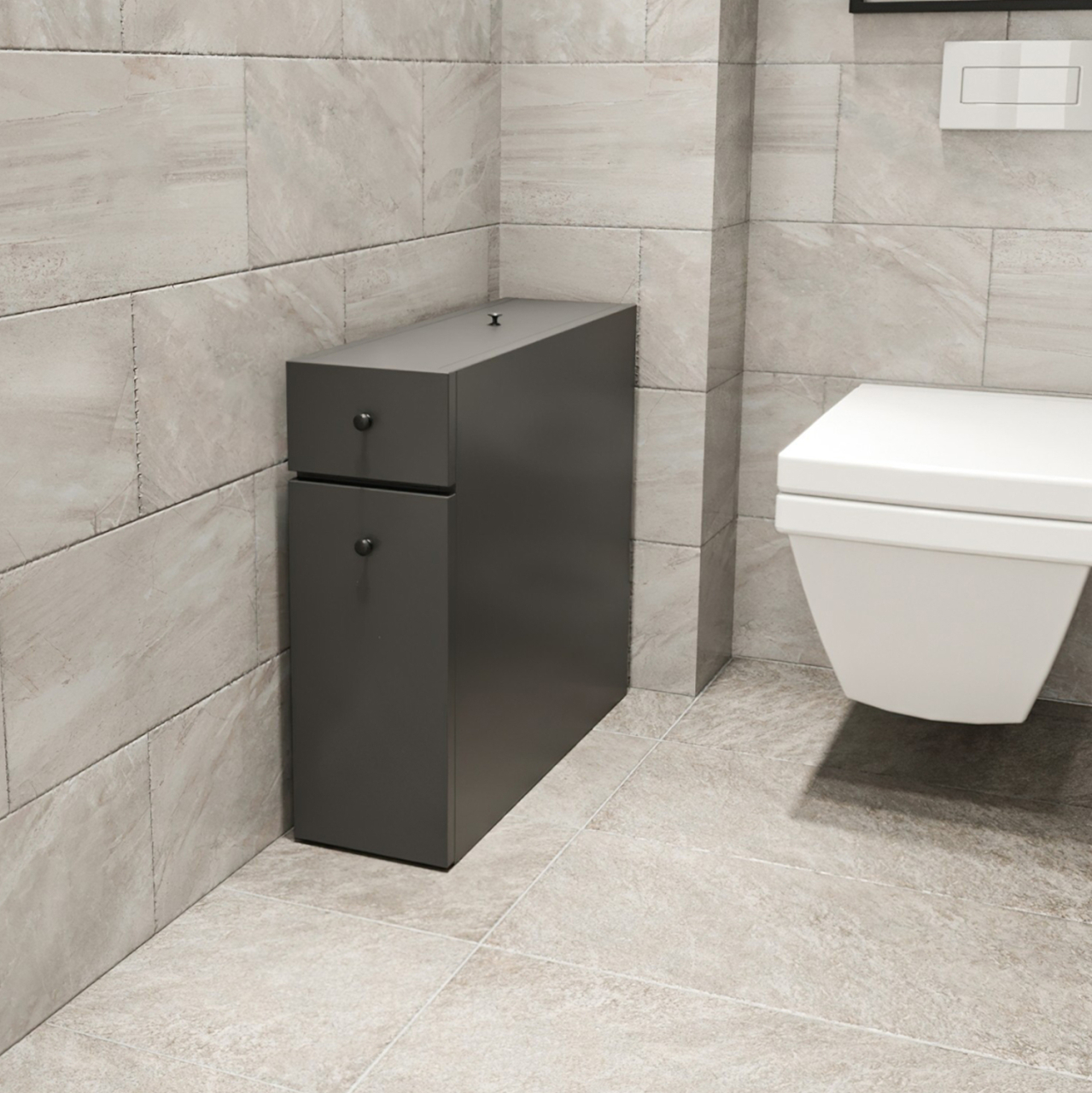BATHROOM CABINET CHARCOAL GREY MELAMINE 19x60x55Hcm.HM9424.01 [3]