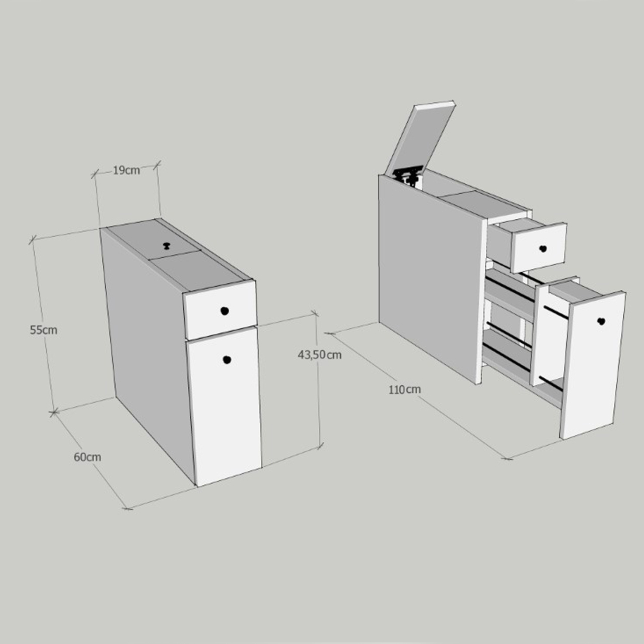 BATHROOM CABINET CHARCOAL GREY MELAMINE 19x60x55Hcm.HM9424.01 [2]