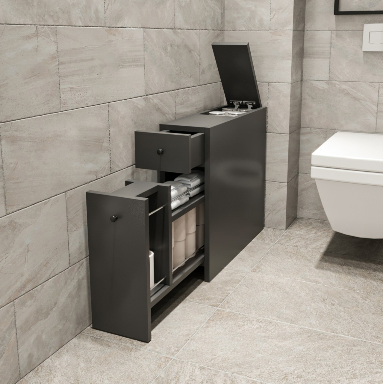 BATHROOM CABINET CHARCOAL GREY MELAMINE 19x60x55Hcm.HM9424.01 [4]