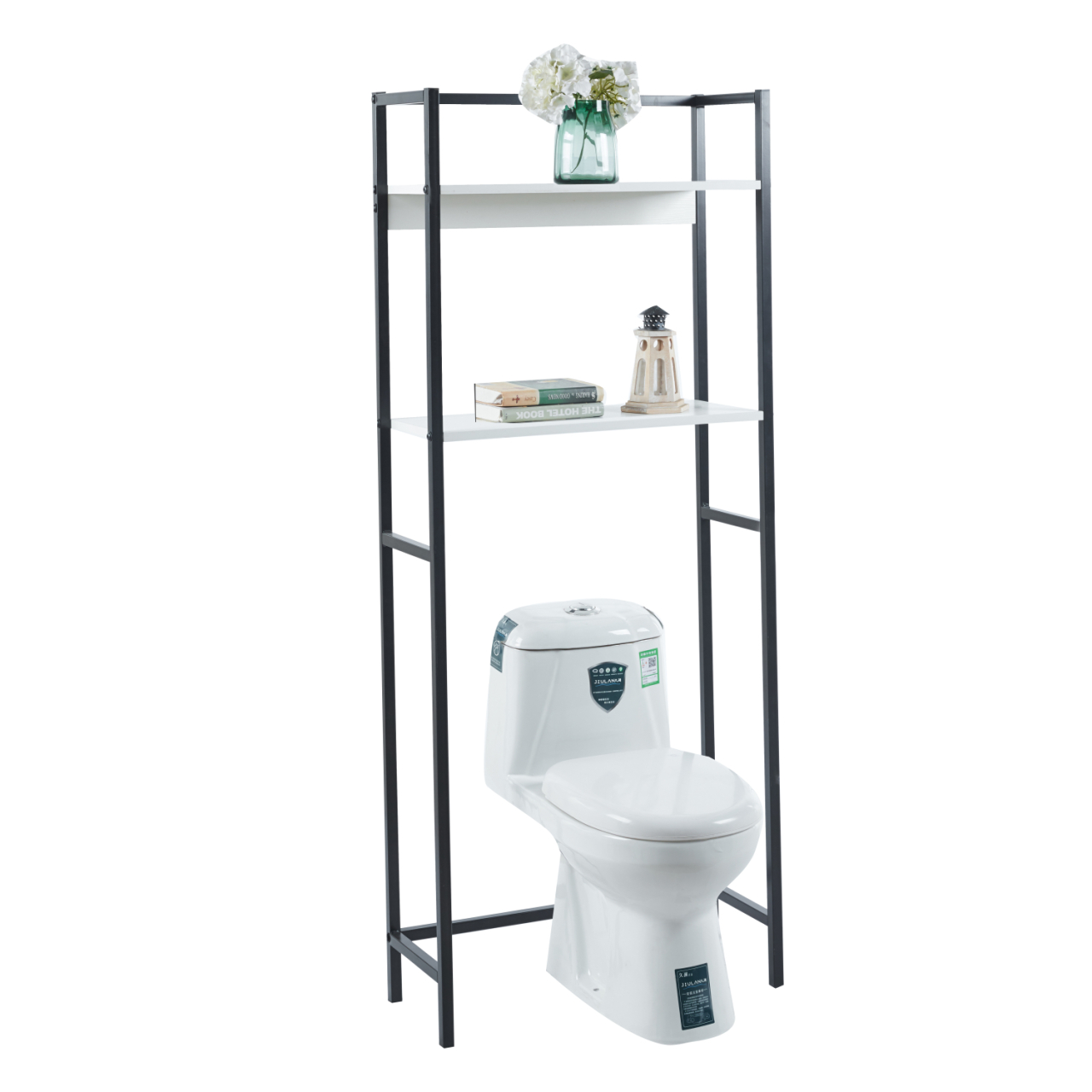 BATHROOM RACK HYGI HM18072.02 METAL FRAME IN BLACK-MDF SHELVES IN WHITE 64x25x156Hcm. [2]