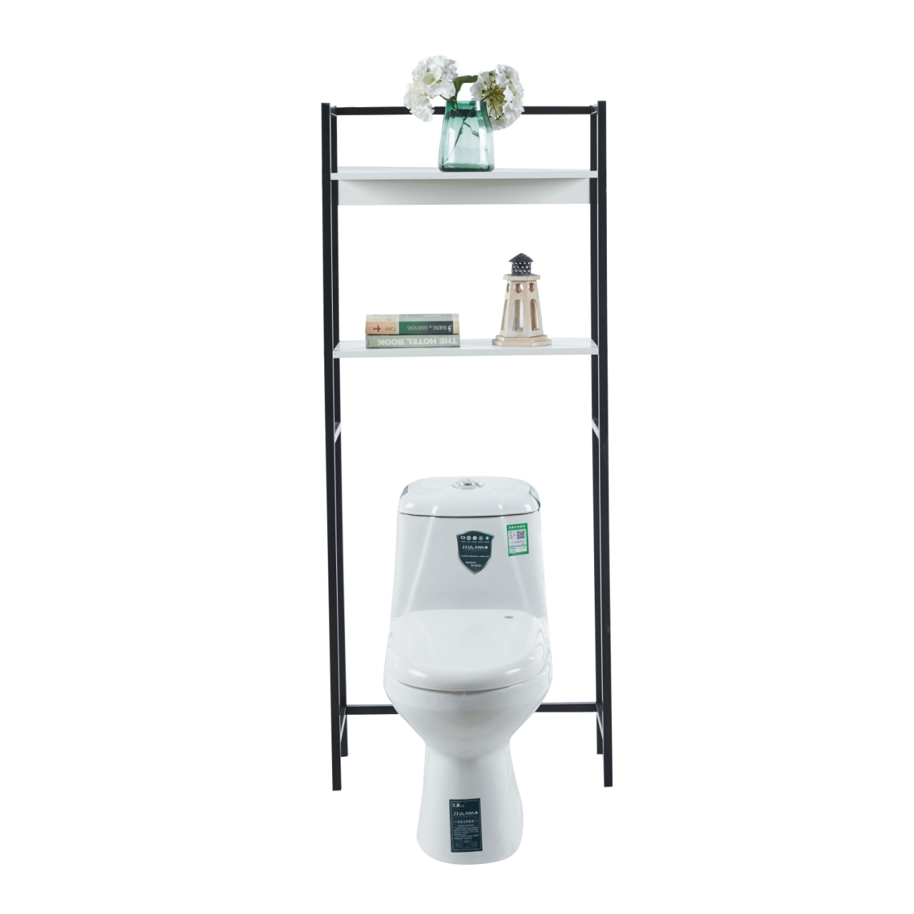 BATHROOM RACK HYGI HM18072.02 METAL FRAME IN BLACK-MDF SHELVES IN WHITE 64x25x156Hcm. [3]