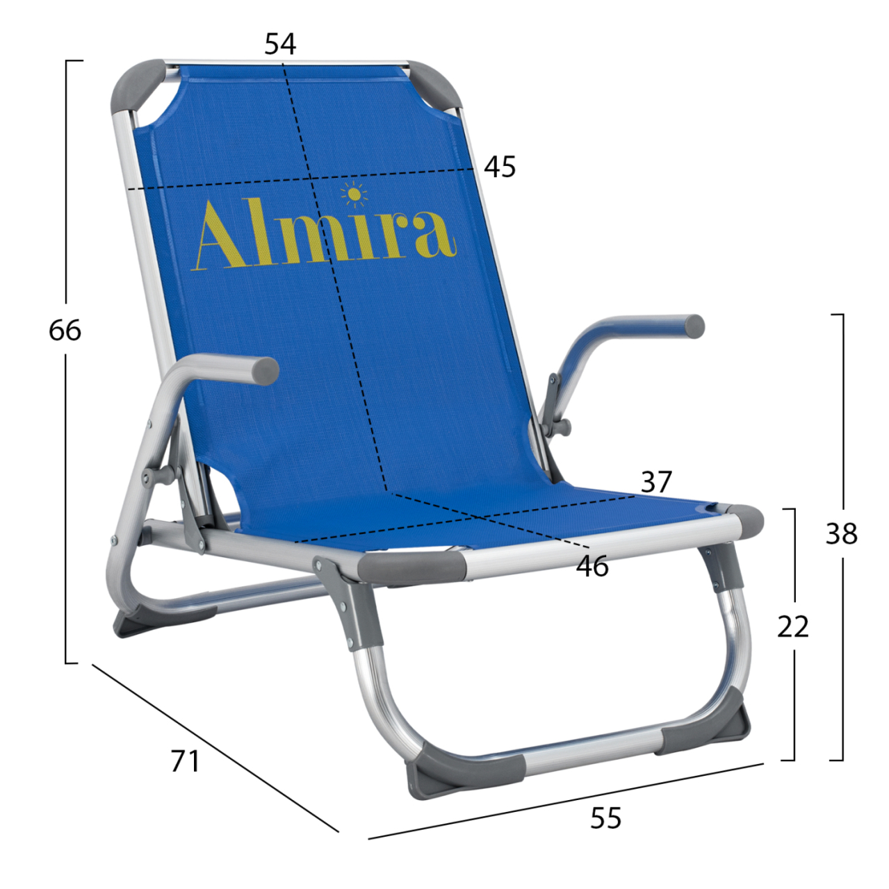 BEACH CHAIR HEAVY DUTY ALUMINUM ALMIRA HM5053.01 BLUE TEXTILENE--HIGH BACKREST 55x71x66Hcm [2]