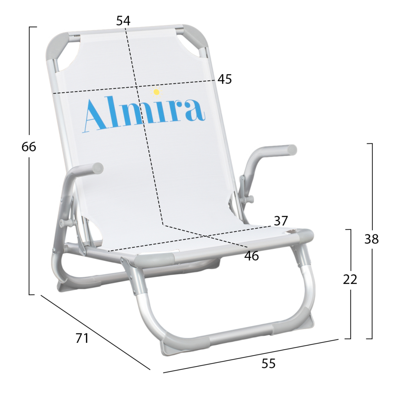 BEACH CHAIR HEAVY DUTY ALUMINUM ALMIRA HM5053.03 WHITE TEXTILENE--HIGH BACKREST 55x71x66Hcm [2]