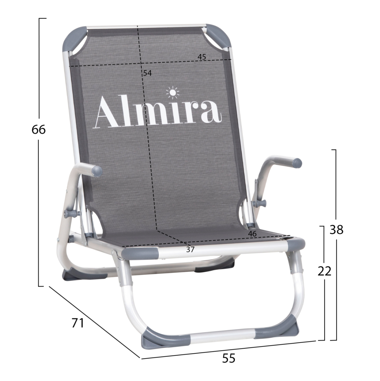 BEACH CHAIR HEAVY DUTY ALUMINUM ALMIRA HM5053.10 GREY TEXTILENE--HIGH BACKREST 55x71x66Hcm [2]