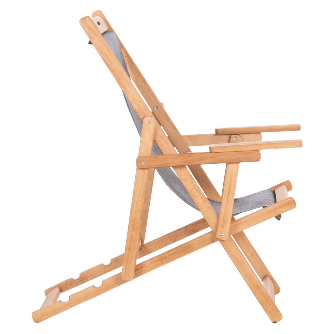 BEACH CHAIR WITH ARMS and GREY TEXTILENE LIMNOS HM11708.10T BEECH WOOD IN WALNUT 62.5x97x105Hcm. [4]