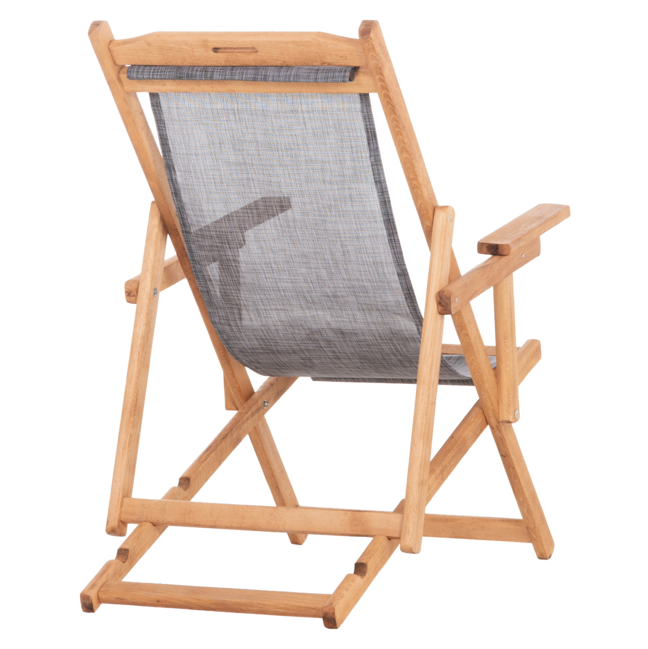 BEACH CHAIR WITH ARMS and GREY TEXTILENE LIMNOS HM11708.10T BEECH WOOD IN WALNUT 62.5x97x105Hcm. [6]