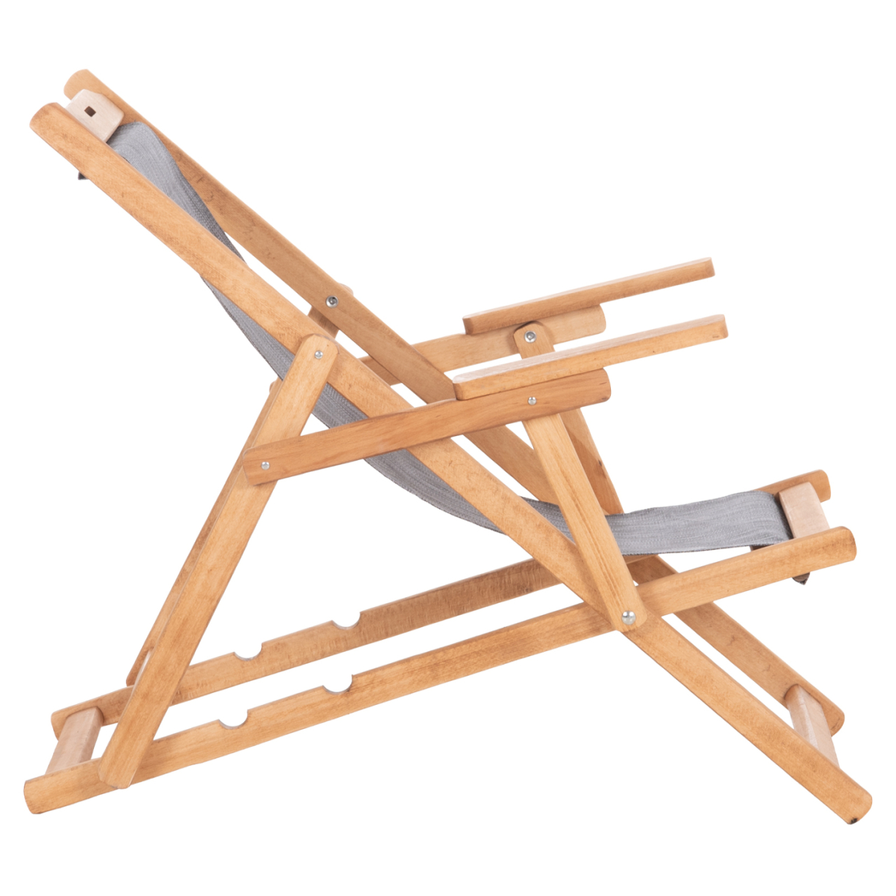 BEACH CHAIR WITH ARMS and GREY TEXTILENE LIMNOS HM11708.10T BEECH WOOD IN WALNUT 62.5x97x105Hcm. [5]