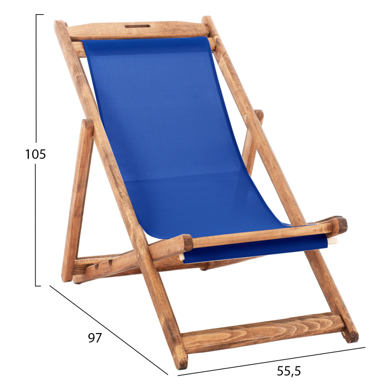 BEACH CHAIR WITH TEXTILENE FABRIC IN BLUE LIMNOS HM11711.01T BEECH WOOD IN NATURAL 55.5x97x105H [2]