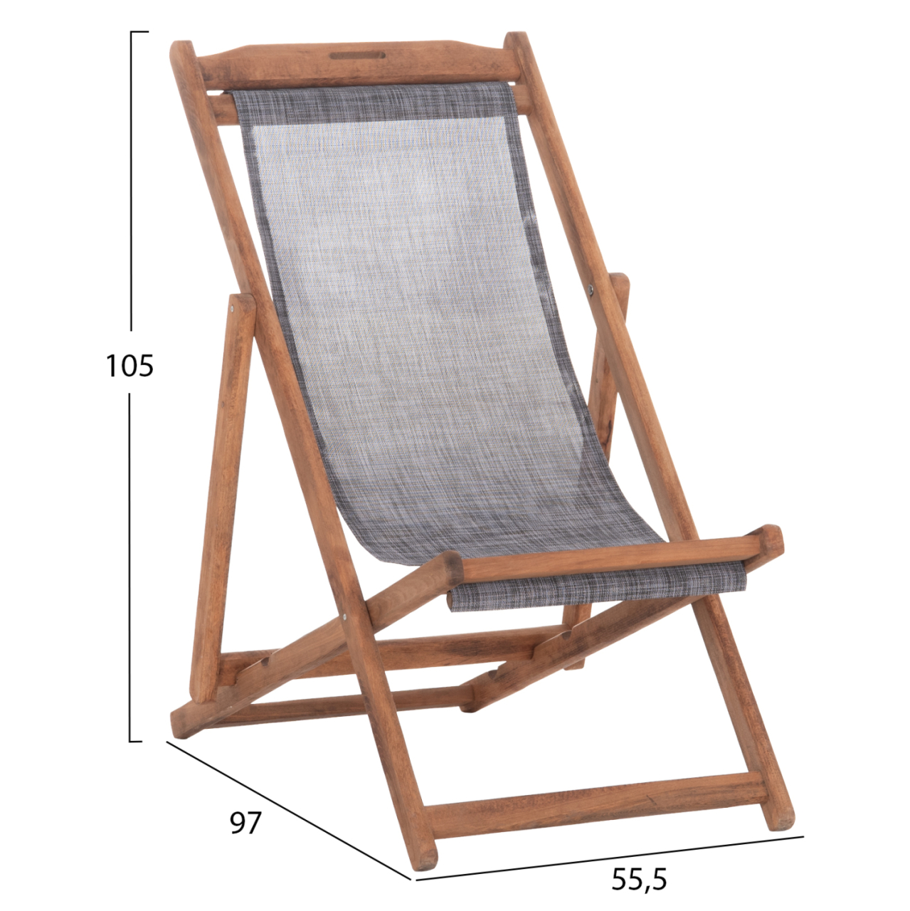 BEACH CHAIR WITH TEXTILENE FABRIC IN GREY LIMNOS HM11707.10T BEECH WOOD IN WALNUT 55.5x97x105H [2]