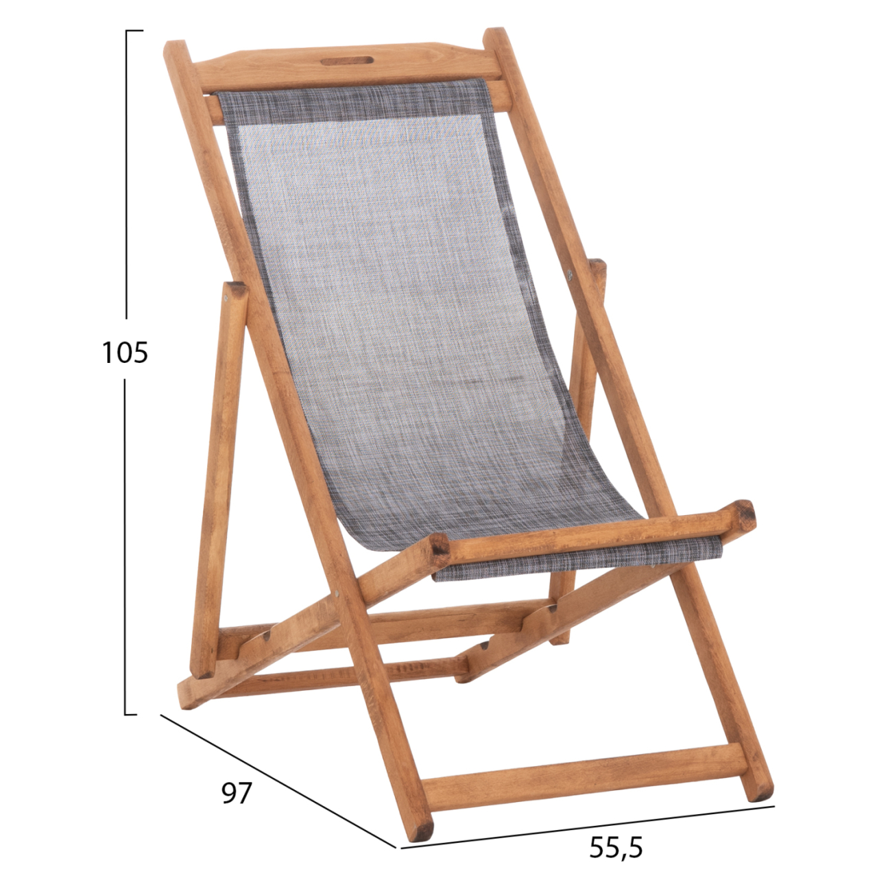 BEACH CHAIR WITH TEXTILENE FABRIC IN GREY LIMNOS HM11711.10T BEECH WOOD IN NATURAL 55.5x97x105H [2]