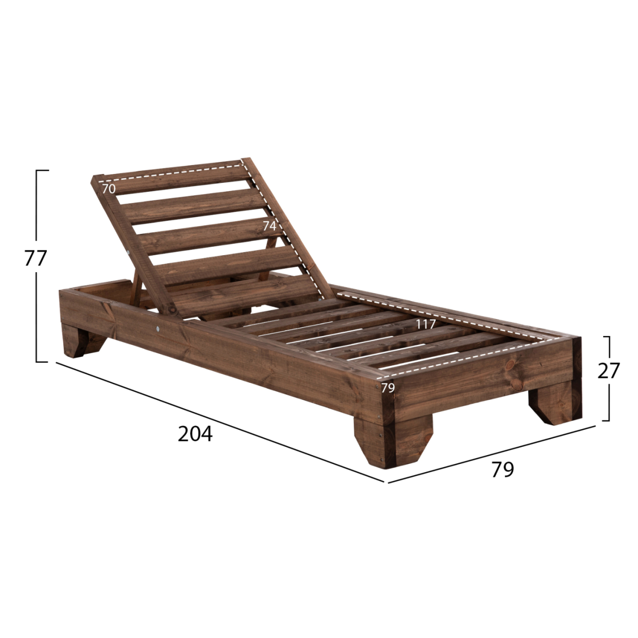 BEACH LOUNGER HEAVY-DUTY KORINOS HM10779.01 IMPREGNATED PINE WOOD IN WALNUT 79x204x77Hcm. [2]