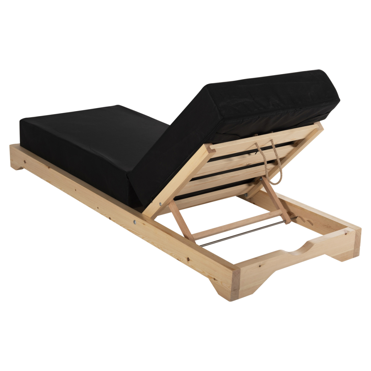 BEACH LOUNGER LOW IKARIA HM10623.01 PINE WOOD IN NATURAL COLOR-BLACK TEXTILENE-CUSHION 20cm THICK [6]