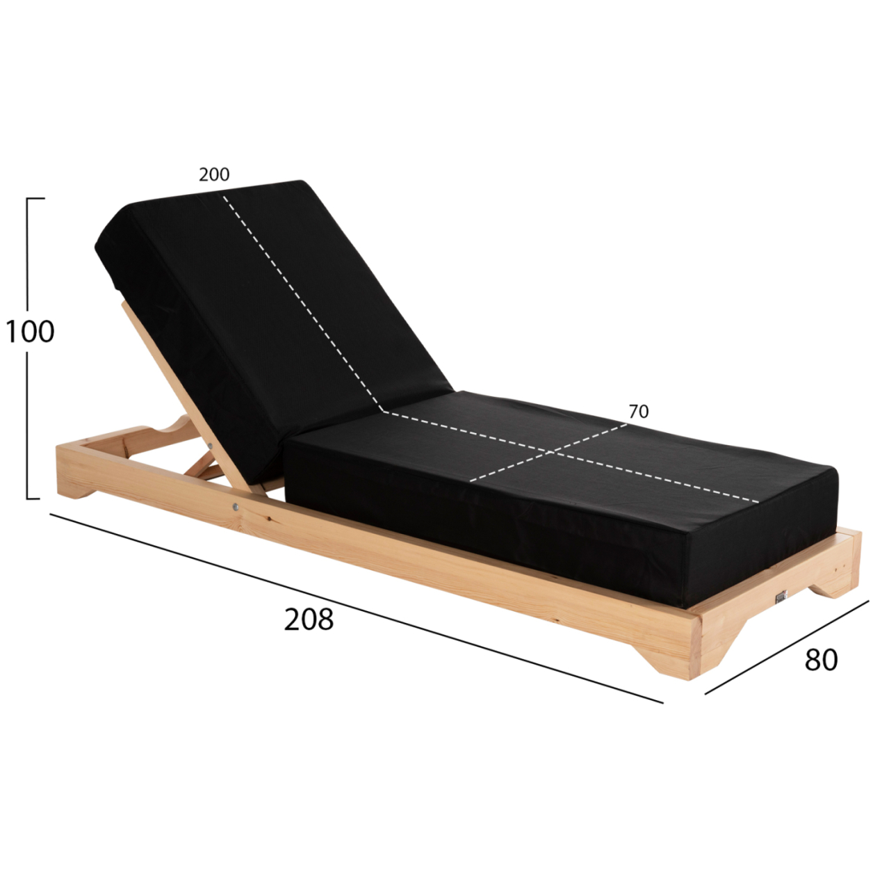 BEACH LOUNGER LOW IKARIA HM10623.01 PINE WOOD IN NATURAL COLOR-BLACK TEXTILENE-CUSHION 20cm THICK [2]