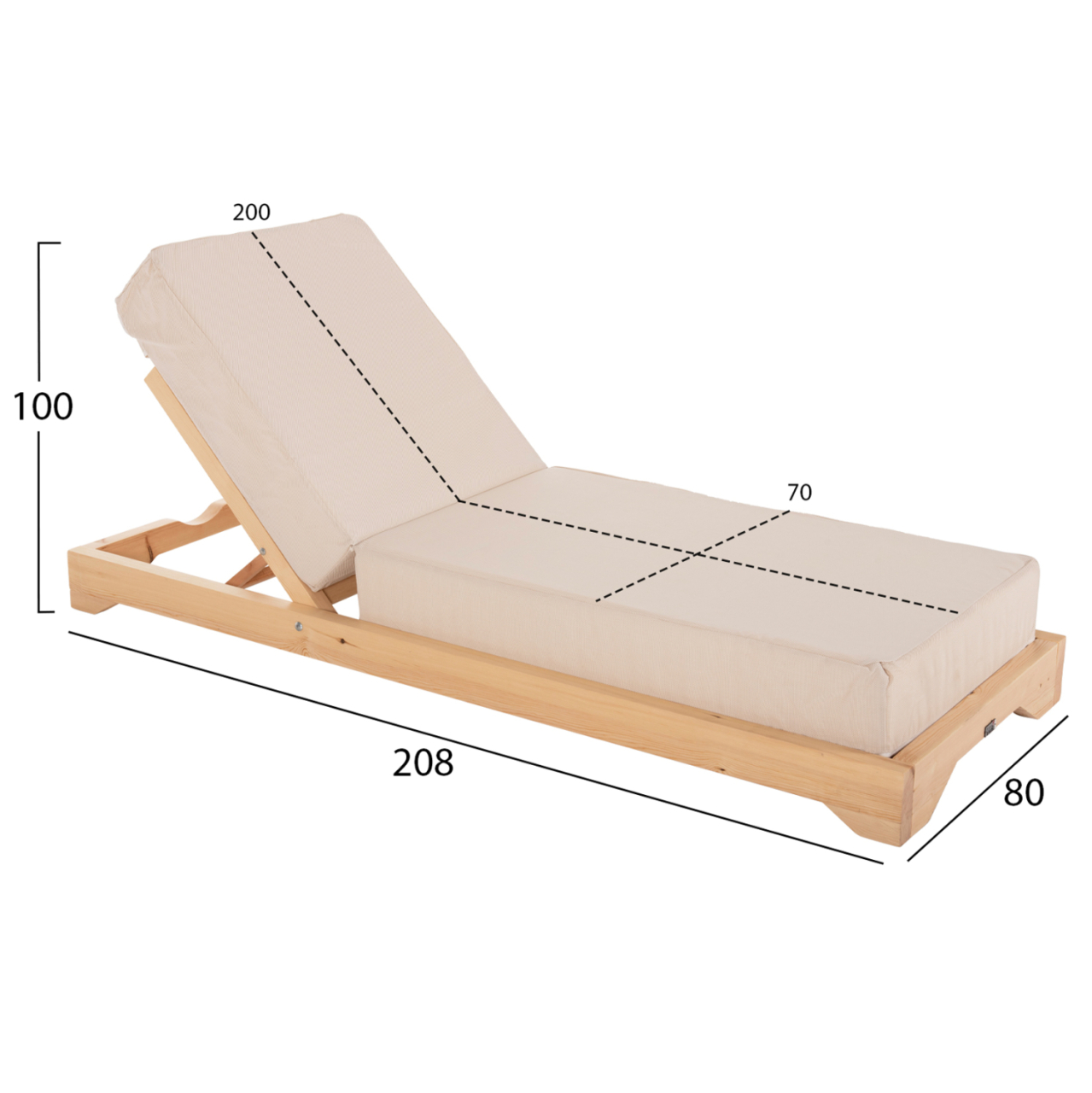 BEACH LOUNGER LOW IKARIA HM10623.02 PINE WOOD IN NATURAL COLOR-BEIGE TEXTILENE-CUSHION 20cm THICK [2]