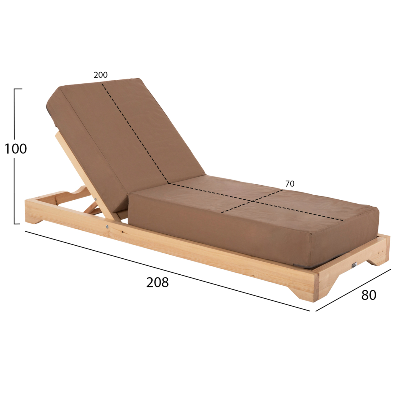 BEACH LOUNGER LOW IKARIA HM10623.04 PINE WOOD IN NATURAL COLOR-MOCHA TEXTILENE-CUSHION 20cm THICK [2]