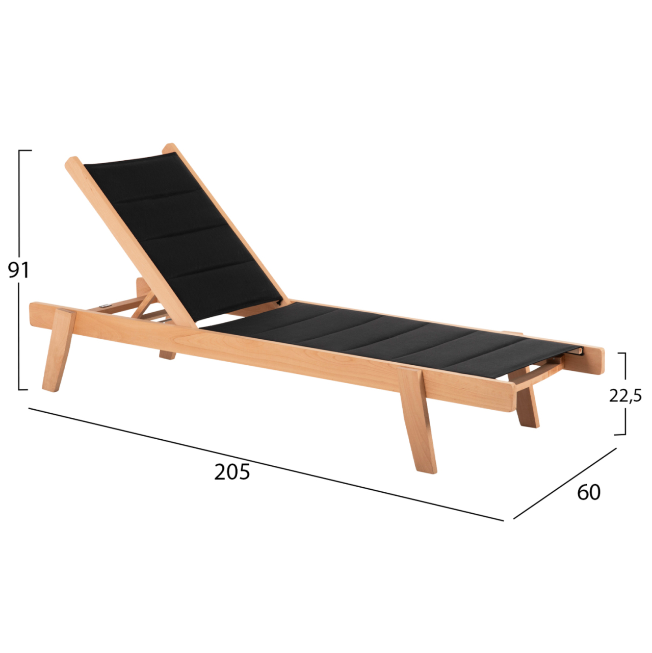 BEACH LOUNGER MILOS HM10650.03 BEECH WOOD IN NATURAL-BLACK TEXTILENE CUSHION COVER 204x65x31,5-92,5H cm.91Hcm. [2]