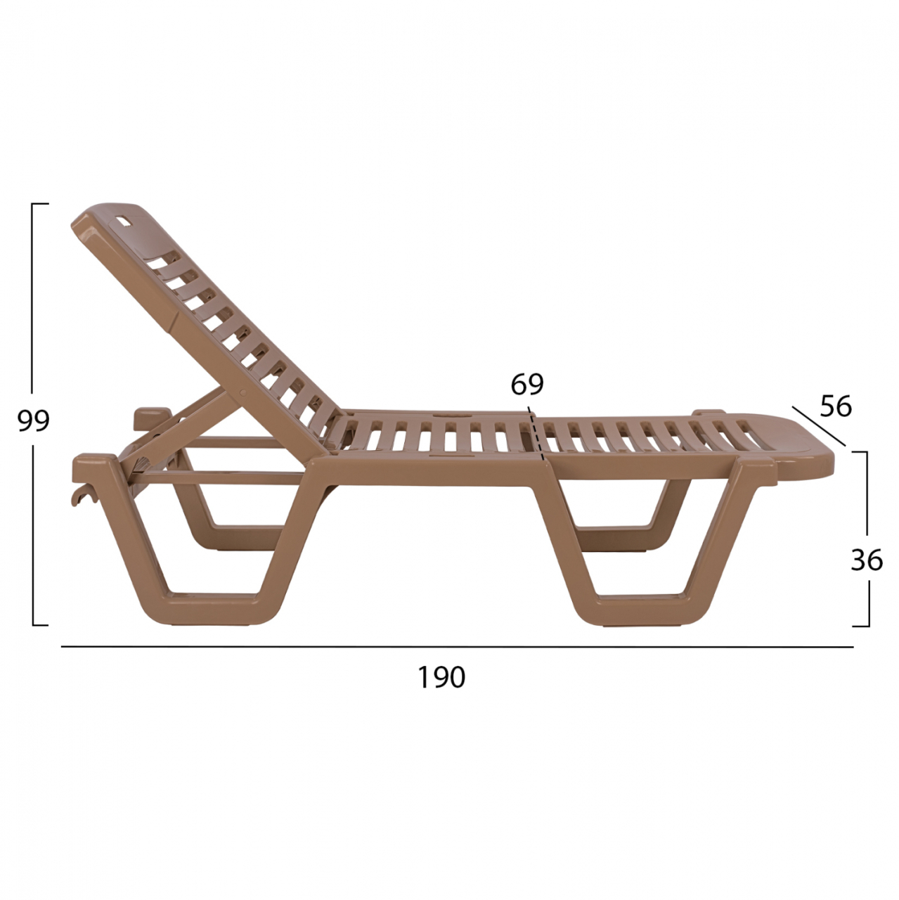 Beach Sunbed Plastic Recling Relax Cappuccino 190Χ70Χ36h cm 303002061-04 [2]