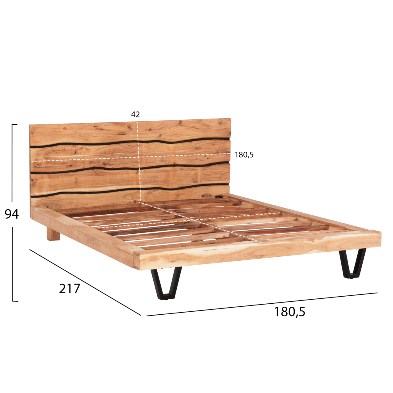 Bed ALICIA HM8359.11,metal and solid acacia wood,160Χ200 [3]