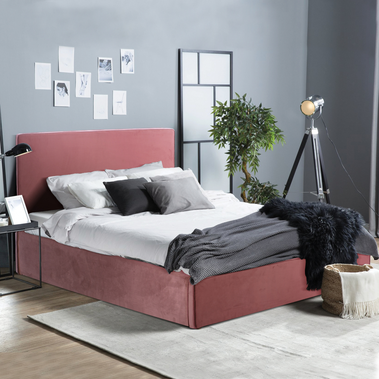 BED ALLIE HM584.12 160X200 WITH STORAGE SPACE- DUSTY PINK VELVET [2]