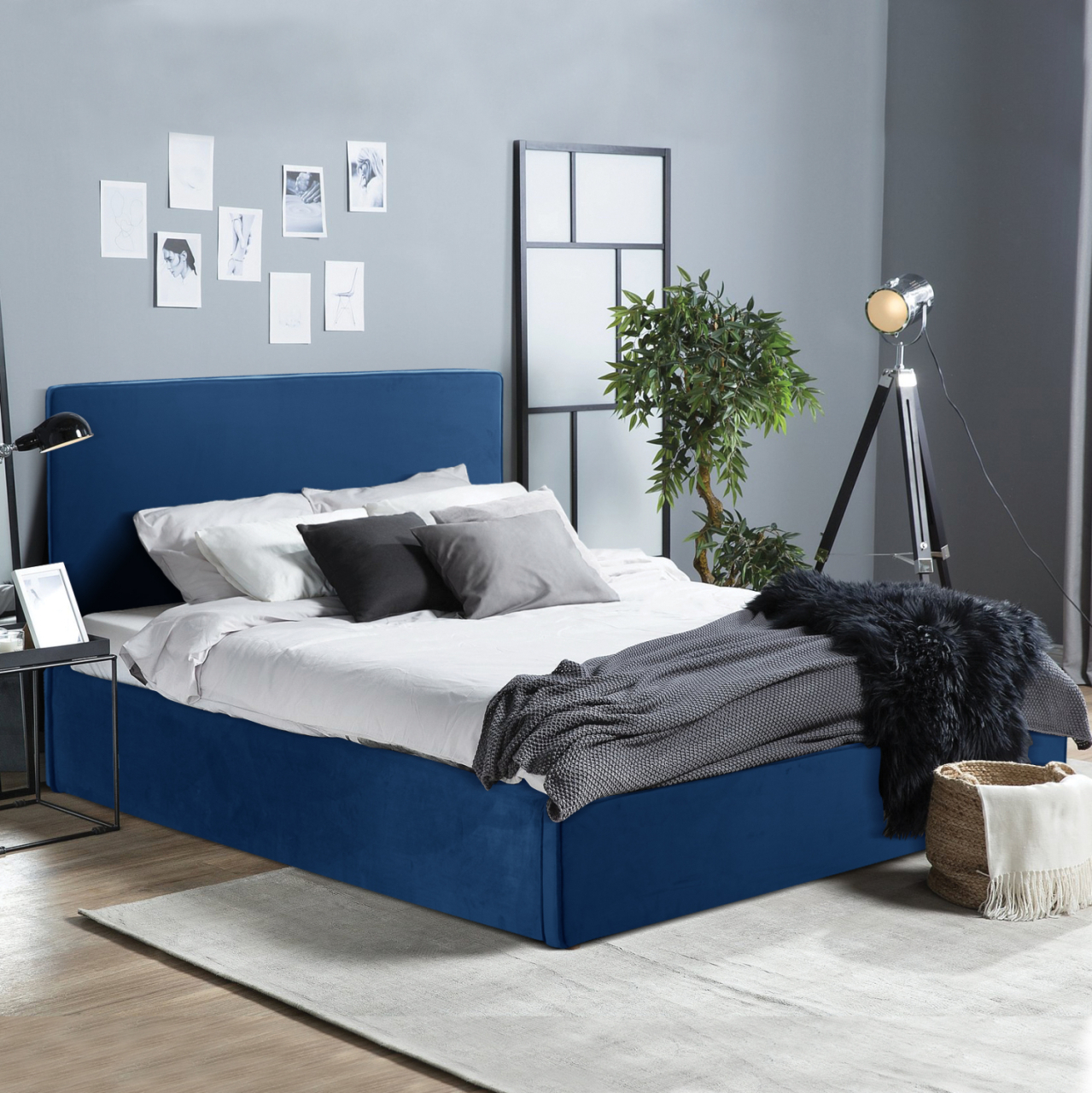 BED ALLIE HM584.18 160X200 WITH STORAGE SPACE-BLUE VELVET [2]