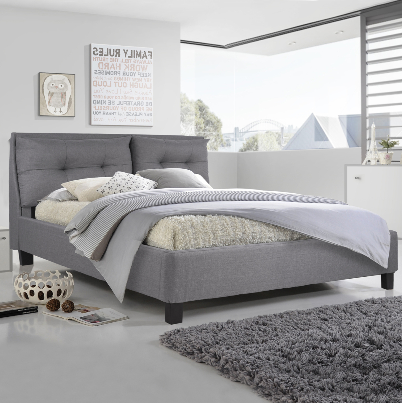Bed Billie with fabric in grey color HM551.05 160x200 cm [2]