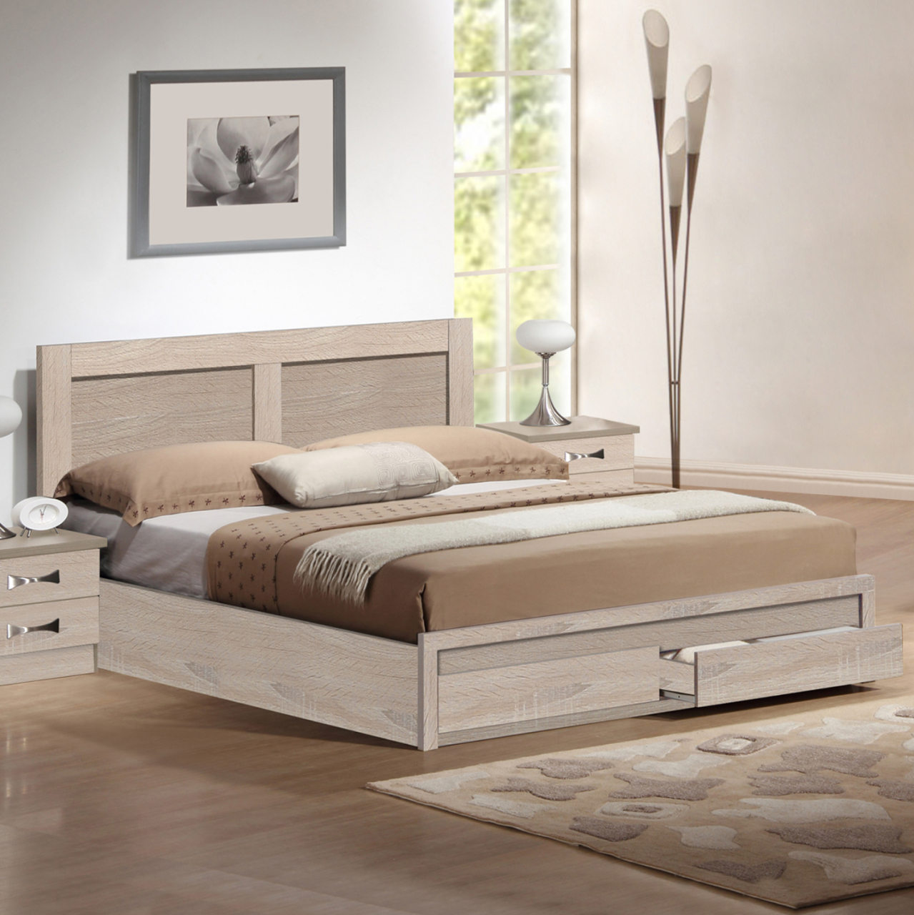 BED CAPRI FB9599.02 SONOMA COLOR WITH 2 DRAWERS FOR MATTRESS 140x200 cm. [2]