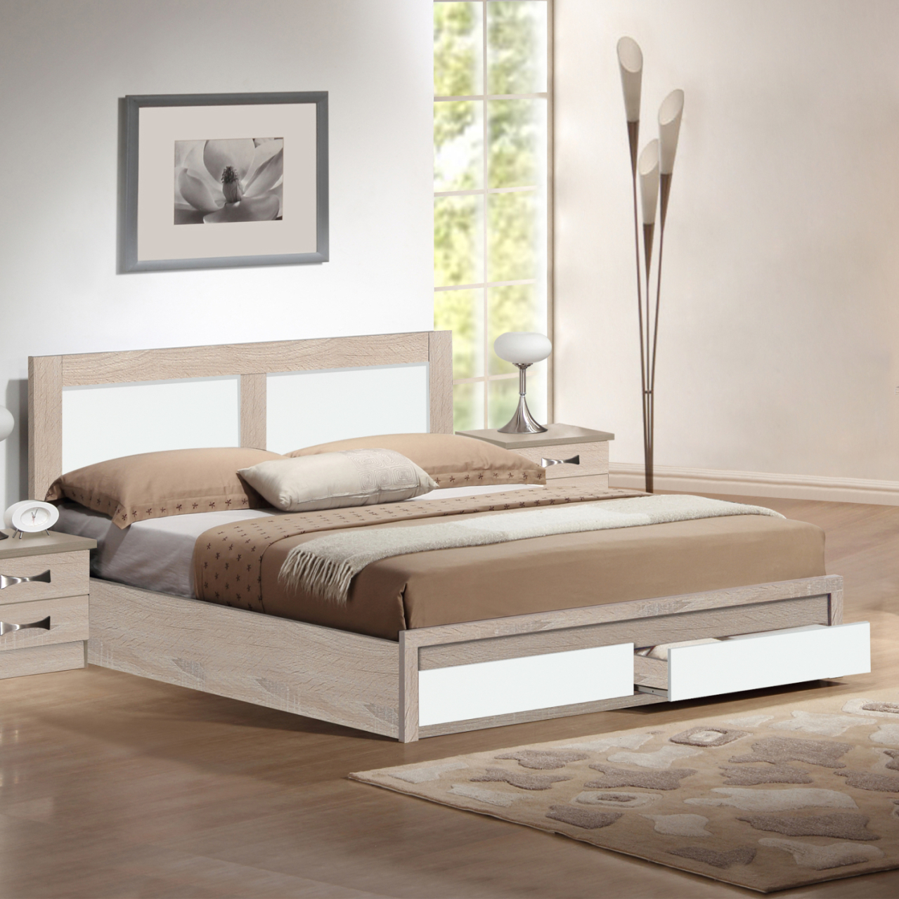 BED CAPRI HM312.06 WITH 2 DRAWERS SONAMA-WHITE FOR MATTRESS 150X200 cm. [2]