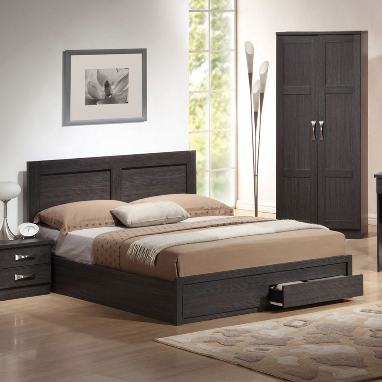 BED CAPRI HM665.01 MELAMINE IN ZEBRANO WITH 2 DRAWERS FOR MATTRESS 120x200 cm. [2]