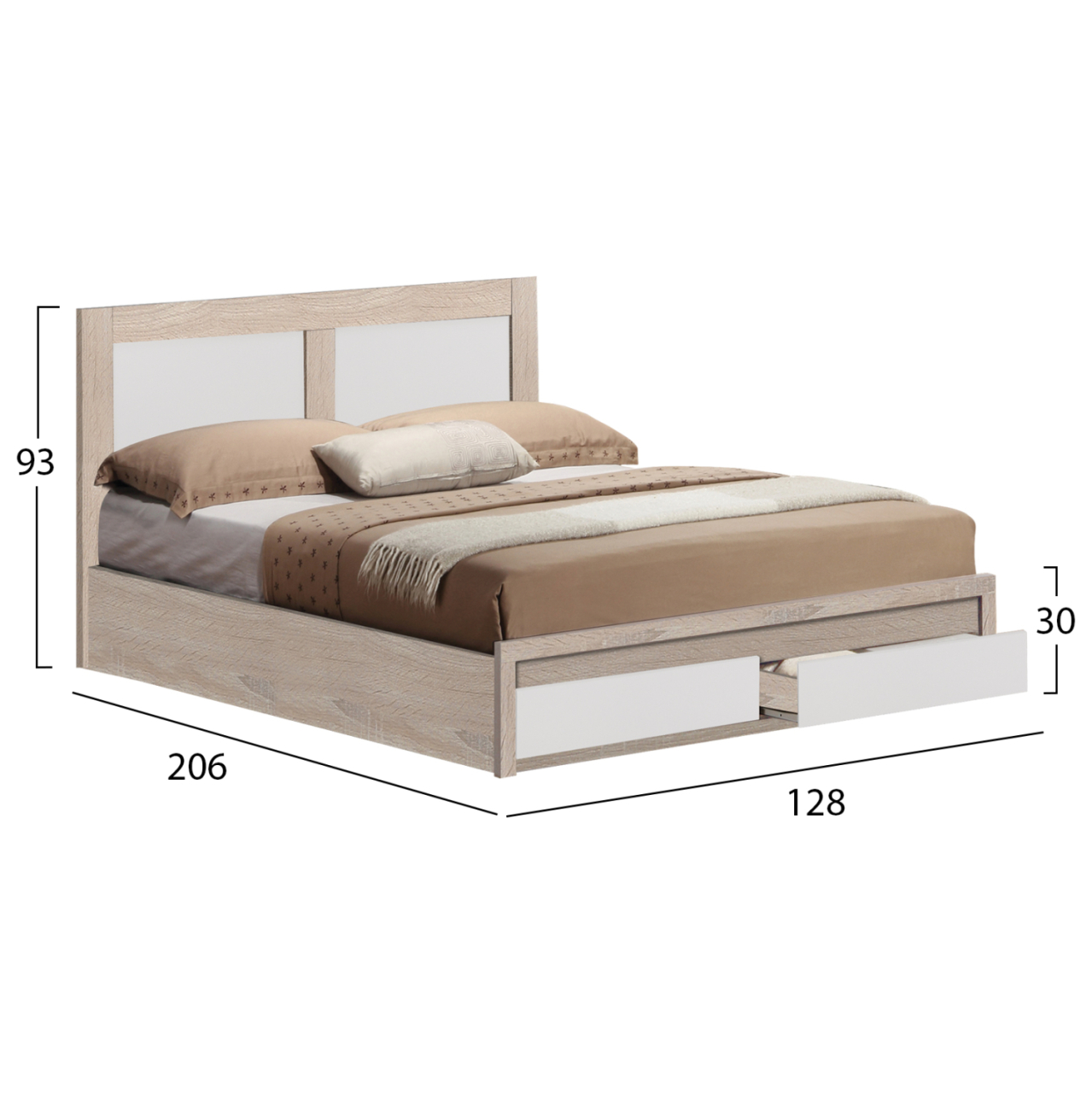 BED CAPRI HM665.06 MELAMINE IN SONOMA-WHITE WITH 2 DRAWERS FOR MATTRESS 120x200 cm. [3]