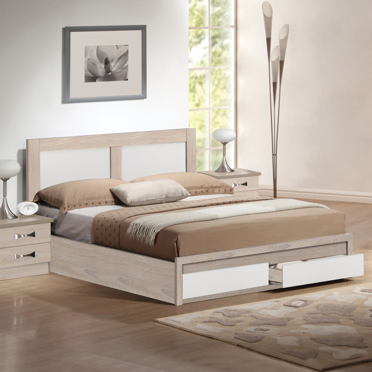 BED CAPRI HM665.06 MELAMINE IN SONOMA-WHITE WITH 2 DRAWERS FOR MATTRESS 120x200 cm. [2]